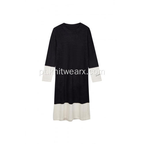 Vestido feminino de malha Loungewear Homewear Color Block